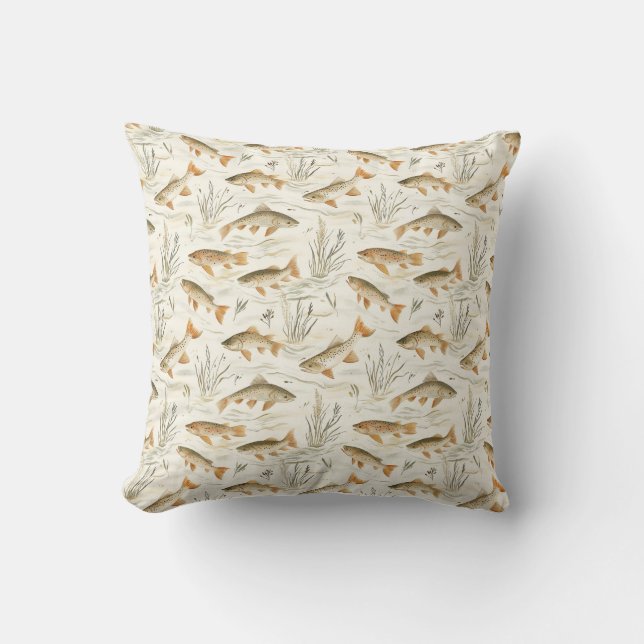Troutabout Throw Pillow (Front)