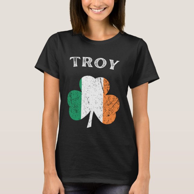 TROY NEW YORK Irish American Shamrock Badge T-Shirt (Front)