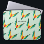 Trrendy Tropical Bird Pattern Blue Personalised Laptop Sleeve<br><div class="desc">Geometric style tropical birds in repeat pattern on blue laptop sleeve with option to personalise.</div>