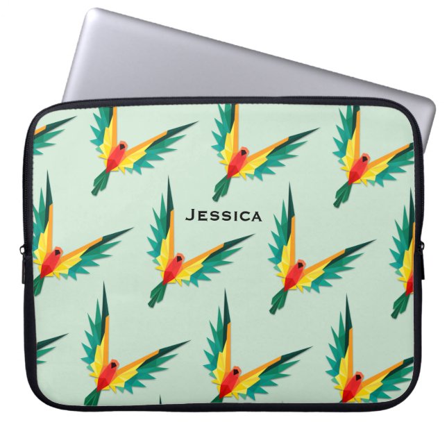 Trrendy Tropical Bird Pattern Blue Personalised Laptop Sleeve (Front)