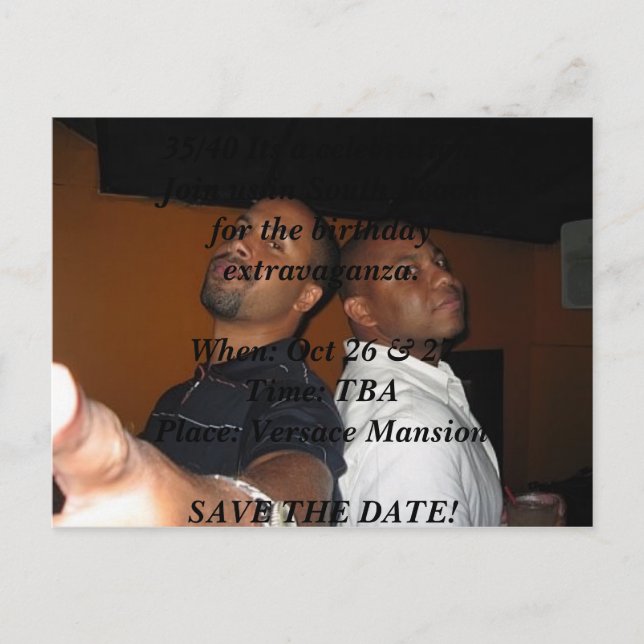 Tru and kenny, 35/40 Its a celebration. Join us... Invitation Postcard (Front)
