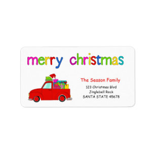 Truck and gifts Christmas label Merry Christmas