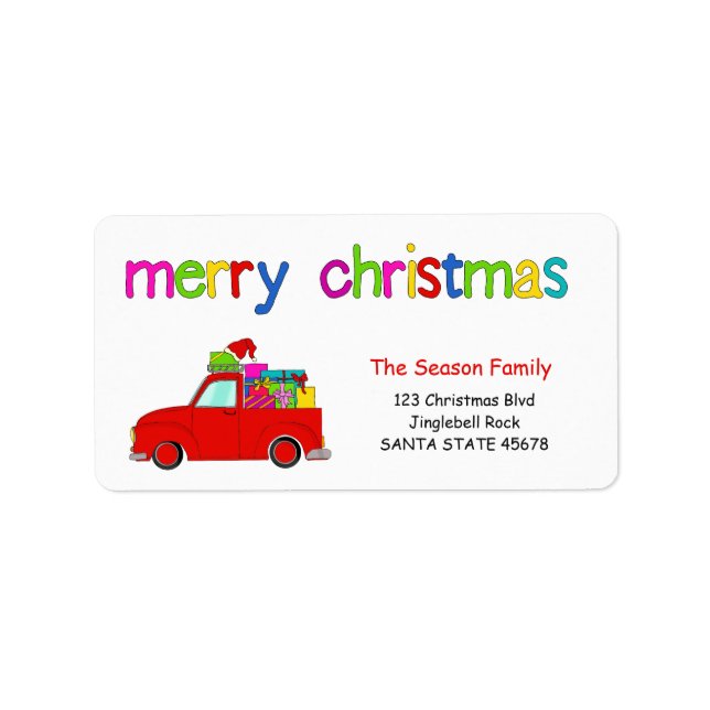 Truck and gifts Christmas label Merry Christmas (Front)
