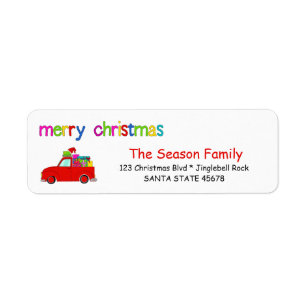 Truck and gifts Christmas label Merry Christmas