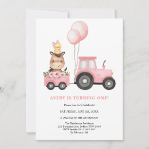 Truck Animals Farm Balloon Kids Birthday Invitation
