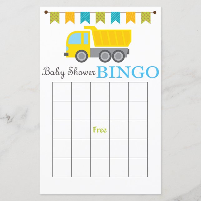 Truck baby shower bingo card (Front)