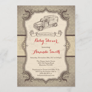 Truck Baby Shower Invitation Vintage Retro