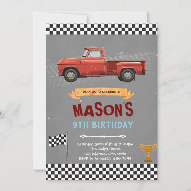 Truck birthday party invitation (Front)