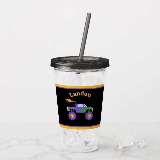 Truck Budget Personalised Name Kids  Acrylic Tumbler (Back Ice)
