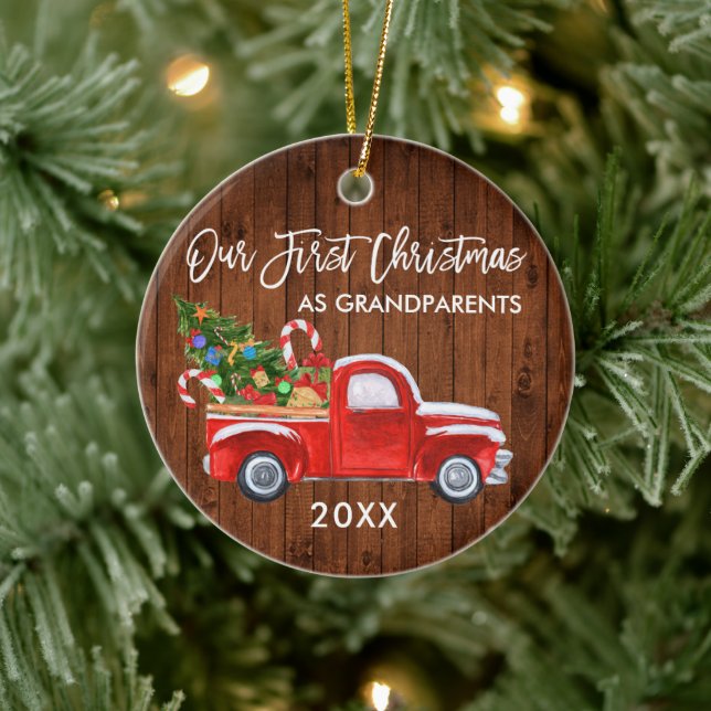 Truck Candy Wood First Christmas as Grandparents Ceramic Tree Decoration (Tree)