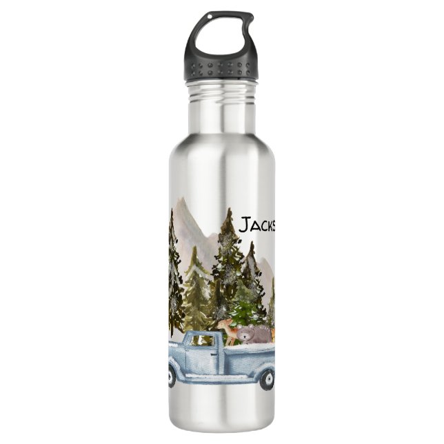 Truck Carrying Tree and Animals & Trees Mountains 710 Ml Water Bottle (Front)