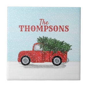 Truck Christmas Tree Winter Holiday Personalised Tile