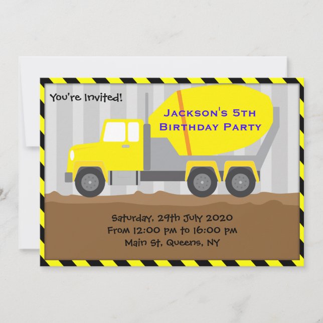 Truck Construction Birthday Invitation (Front)