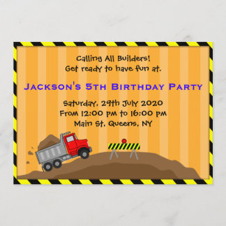 Truck Construction Birthday Invitation
