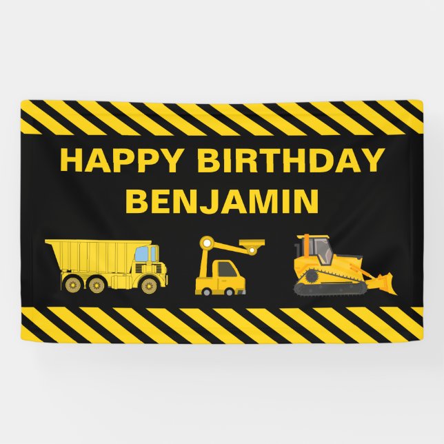 Truck Construction Birthday Party Banner (Horizontal)