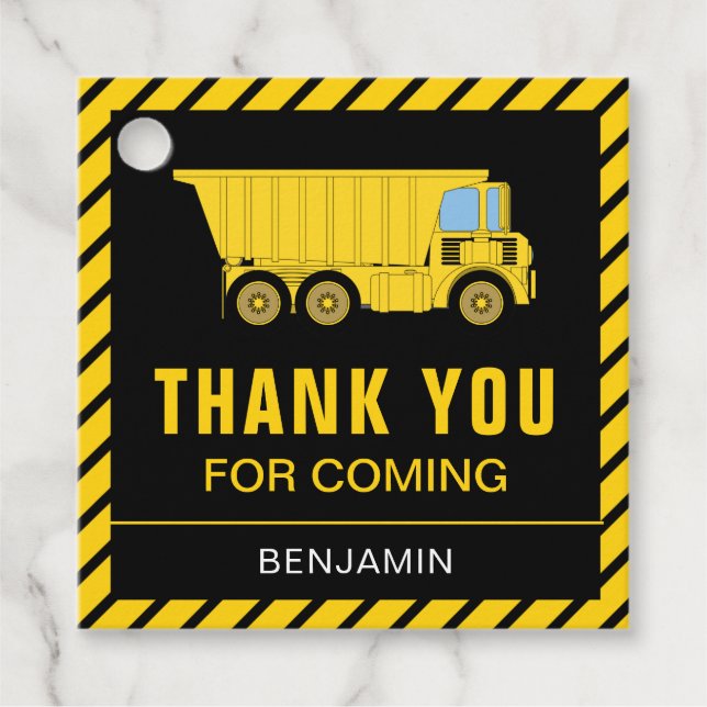 Truck Construction Birthday Party Favour Tags (Front)