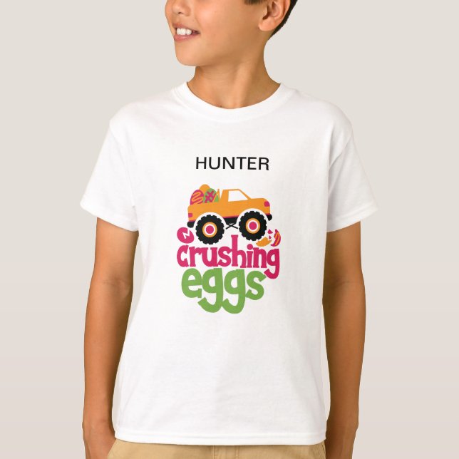 "TRUCK CRUSHING EGGS" EASTER T-SHIRT (Front)
