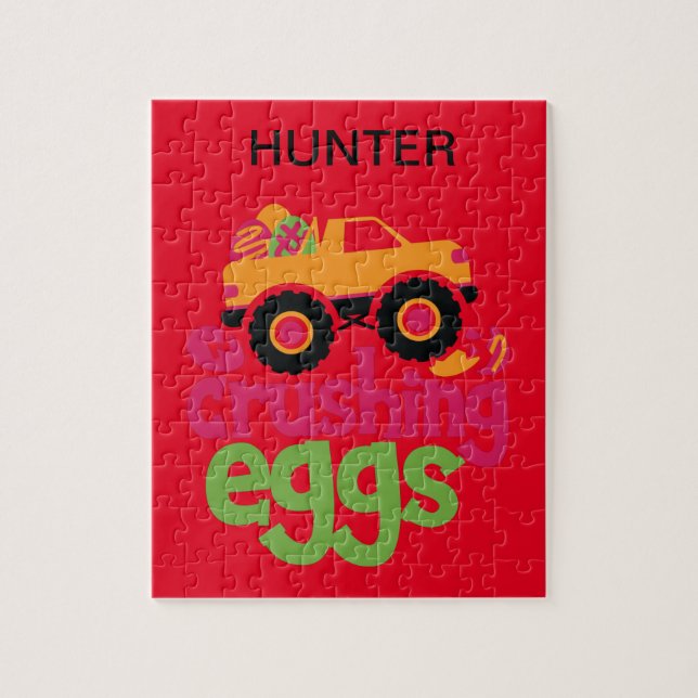 "TRUCK CRUSHING EGGS" PUZZLE PERSONALIZED. (Vertical)