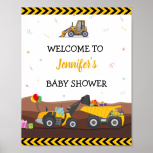 Truck Digger Under Baby Birthday Welcome Poster