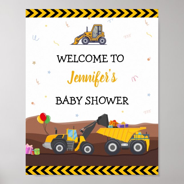 Truck Digger Under Baby Birthday Welcome Poster (Front)