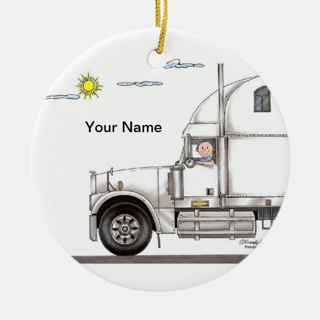 Truck Driver, 18 Wheeler - Male Ceramic Tree Decoration (Front)