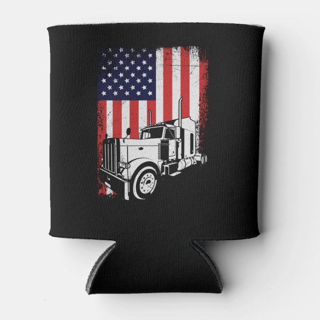 Truck Driver American Flag Trucker Gift Can Cooler (Front)