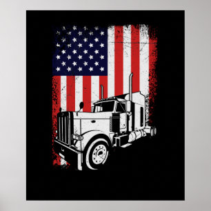 Truck Driver American Flag Trucker Gift Poster