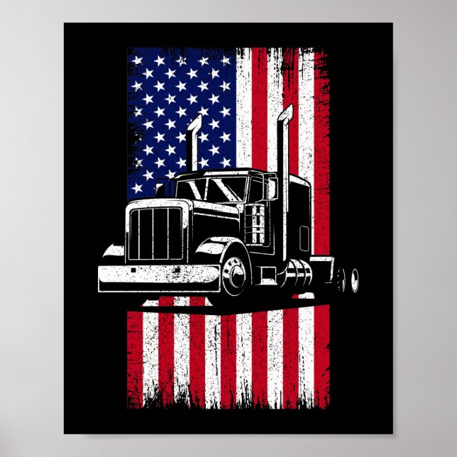 Truck Driver American Flag Trucker Poster (Front)