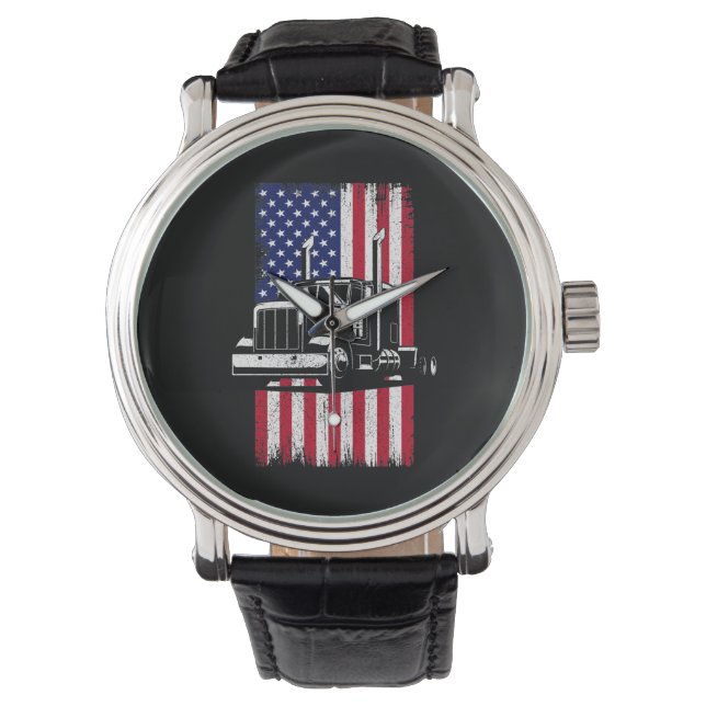 Truck Driver American Flag Trucker Watch (Front)