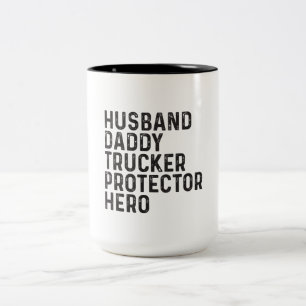 Truck Driver Husband Daddy Trucker Fathers Day Two-Tone Coffee Mug