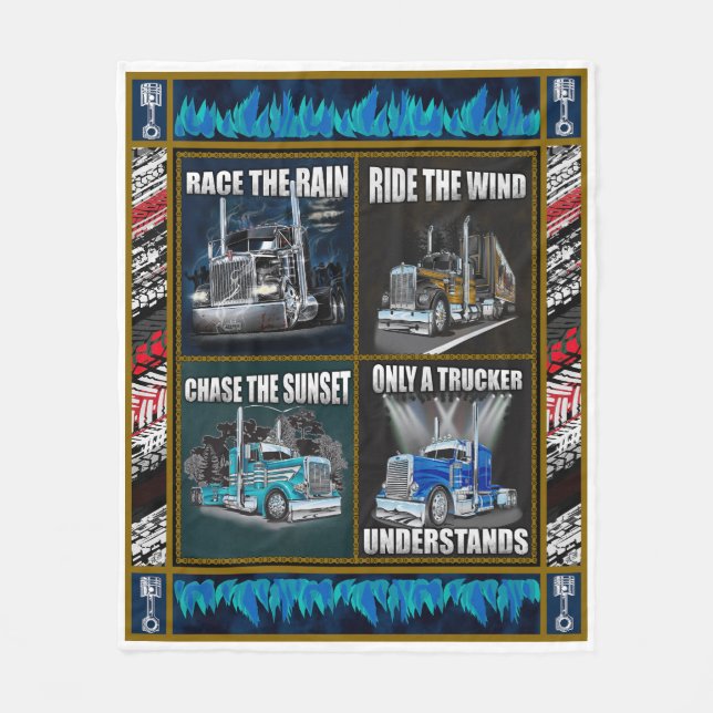 Truck Driver Race The Rain Ride The Wind Fleece Blanket (Front)