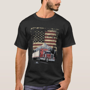 Truck Driver Retro Truck Driver Trucking USA Flag T-Shirt