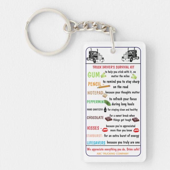 Truck Driver’s Survival Kit Funny & Thoughtful  Key Ring (Front)