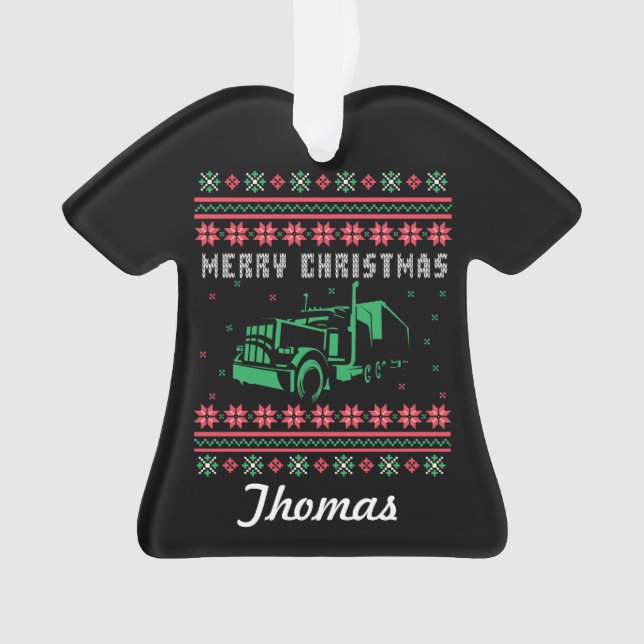 Truck Driver Ugly Christmas Sweater Ornament (Front)
