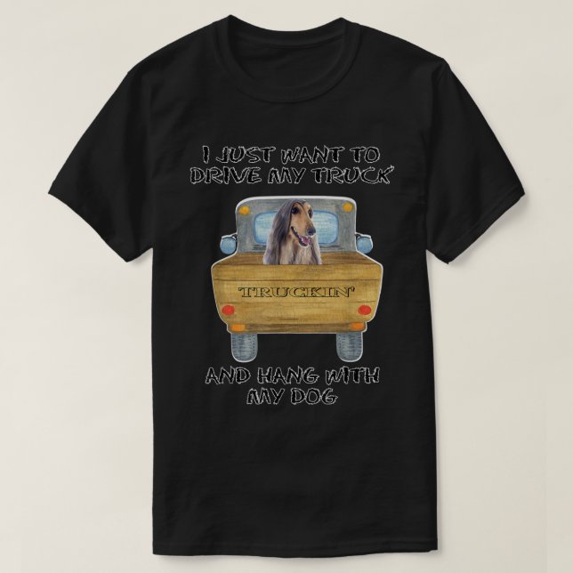 Truck Driving Dog Afghan Hound  T-Shirt (Design Front)
