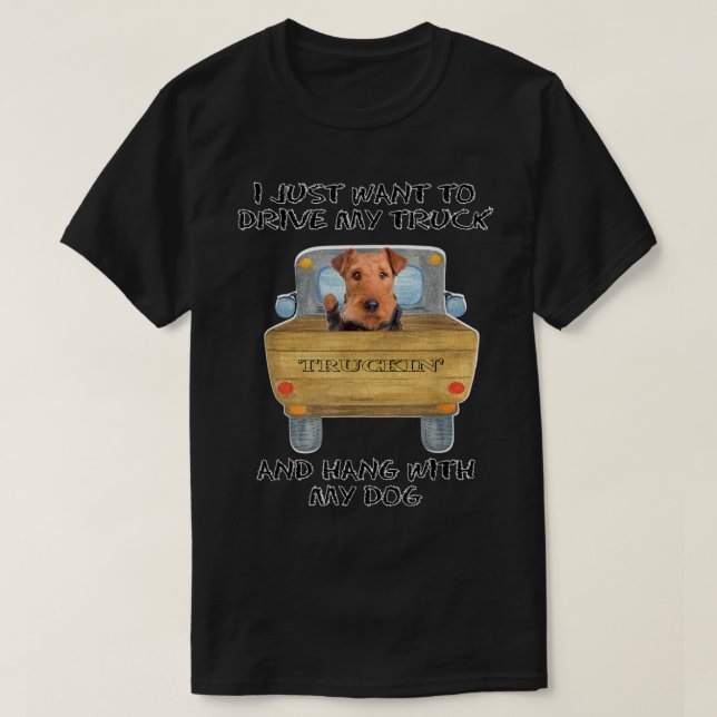 Truck Driving Dog Airedale Terrier  T-Shirt (Design Front)