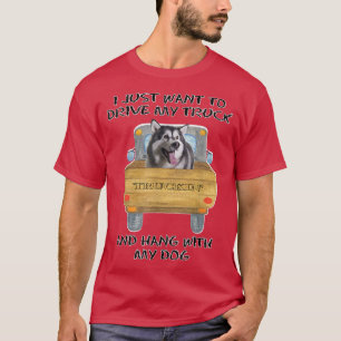Truck Driving Dog Alaskan Malamute  T-Shirt