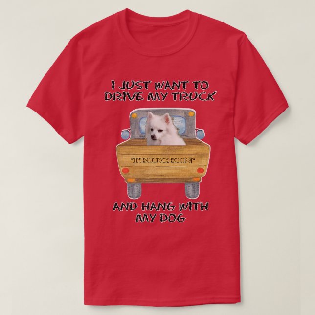 Truck Driving Dog American Eskimo Dog  T-Shirt (Design Front)
