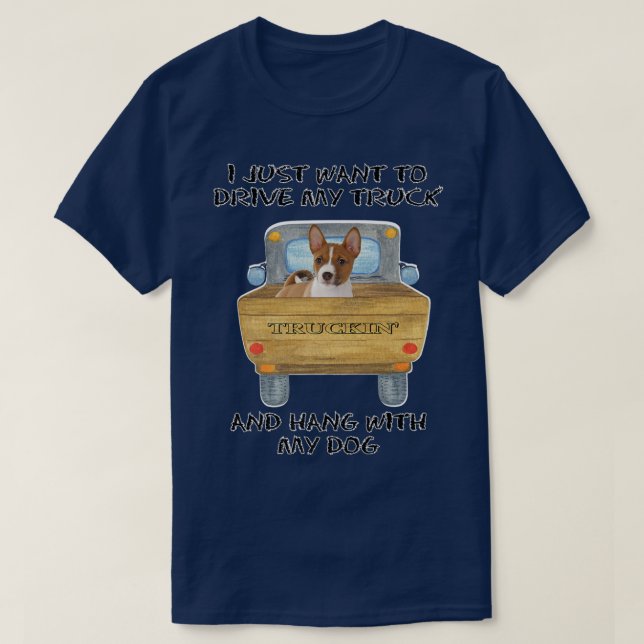 Truck Driving Dog Basenji  T-Shirt (Design Front)