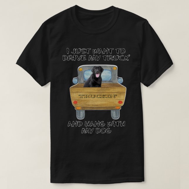 Truck Driving Dog Black Lab  T-Shirt (Design Front)