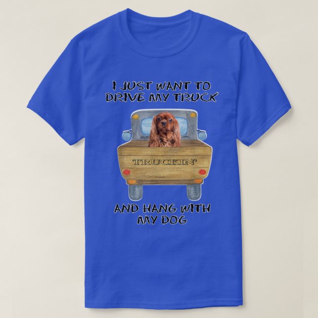 Truck Driving Dog Cavalier King Charles Brown  T-Shirt (Design Front)