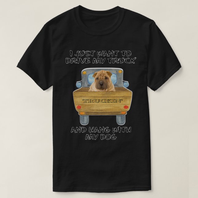 Truck Driving Dog Chinese Shar-Pei  T-Shirt (Design Front)