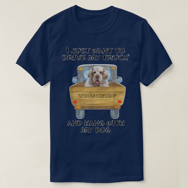 Truck Driving Dog Clumber Spaniel  T-Shirt (Design Front)