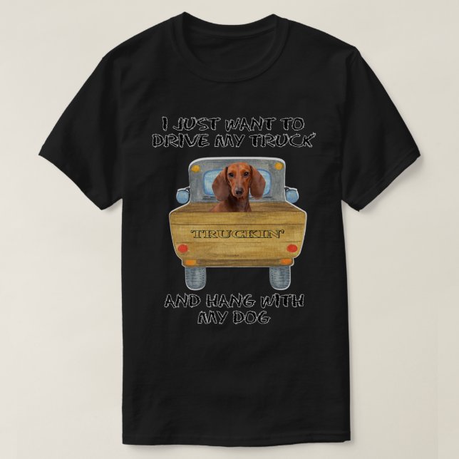 Truck Driving Dog Dachshund  T-Shirt (Design Front)