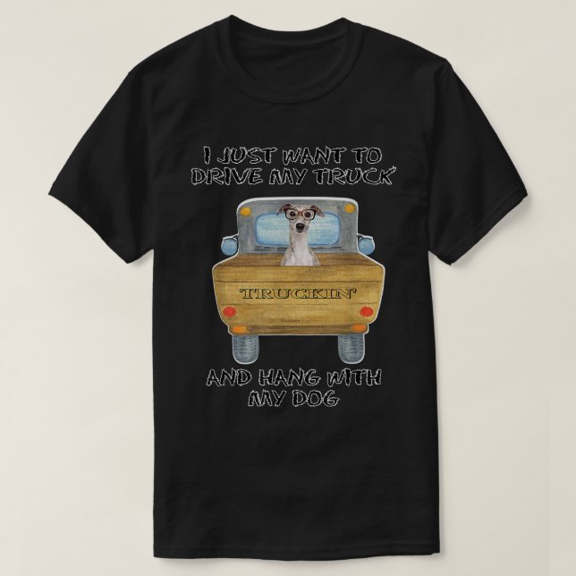 Truck Driving Dog Greyhound w Glasses  T-Shirt (Design Front)