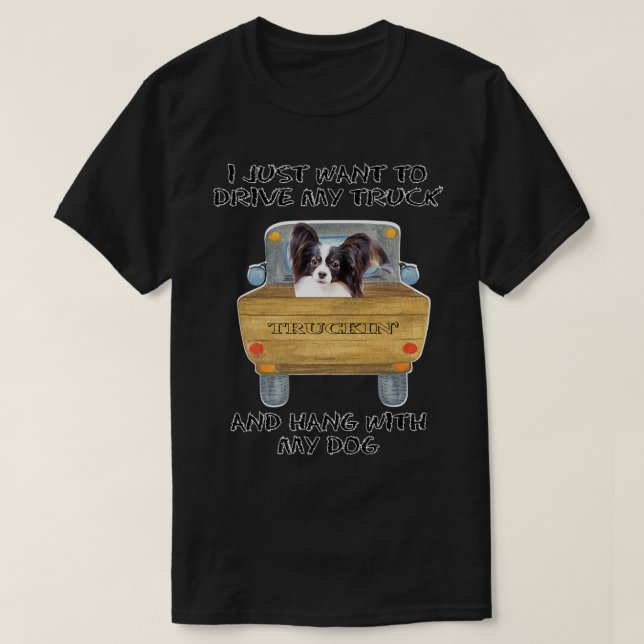 Truck Driving Dog Papillon  T-Shirt (Design Front)