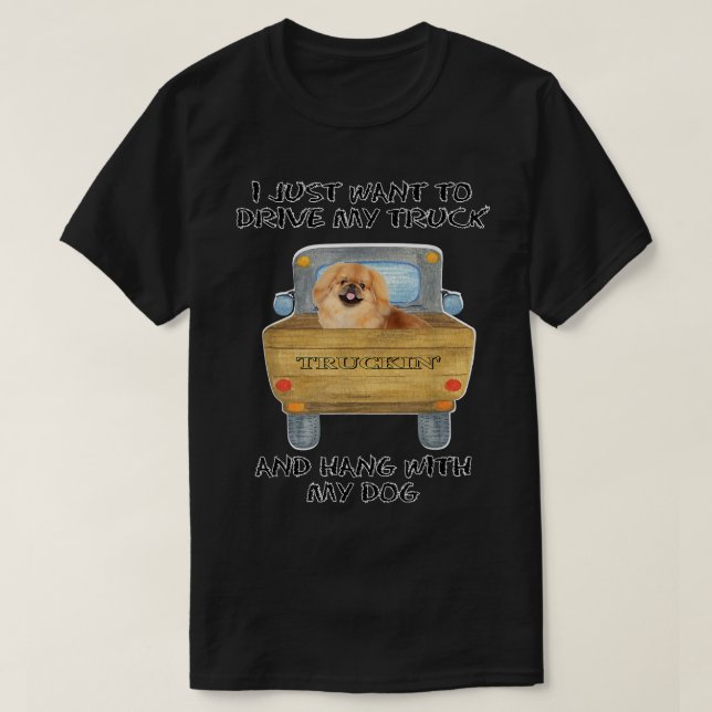 Truck Driving Dog Pekingese  T-Shirt (Design Front)