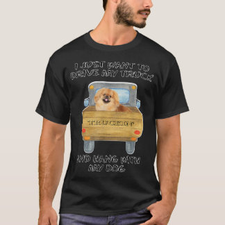 Truck Driving Dog Pekingese  T-Shirt