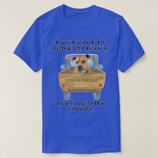 Truck Driving Dog Pitbull  T-Shirt (Design Front)