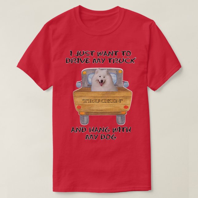 Truck Driving Dog Samoyed  T-Shirt (Design Front)
